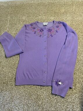 George Lavender Jeweled Crewneck Cardigan
